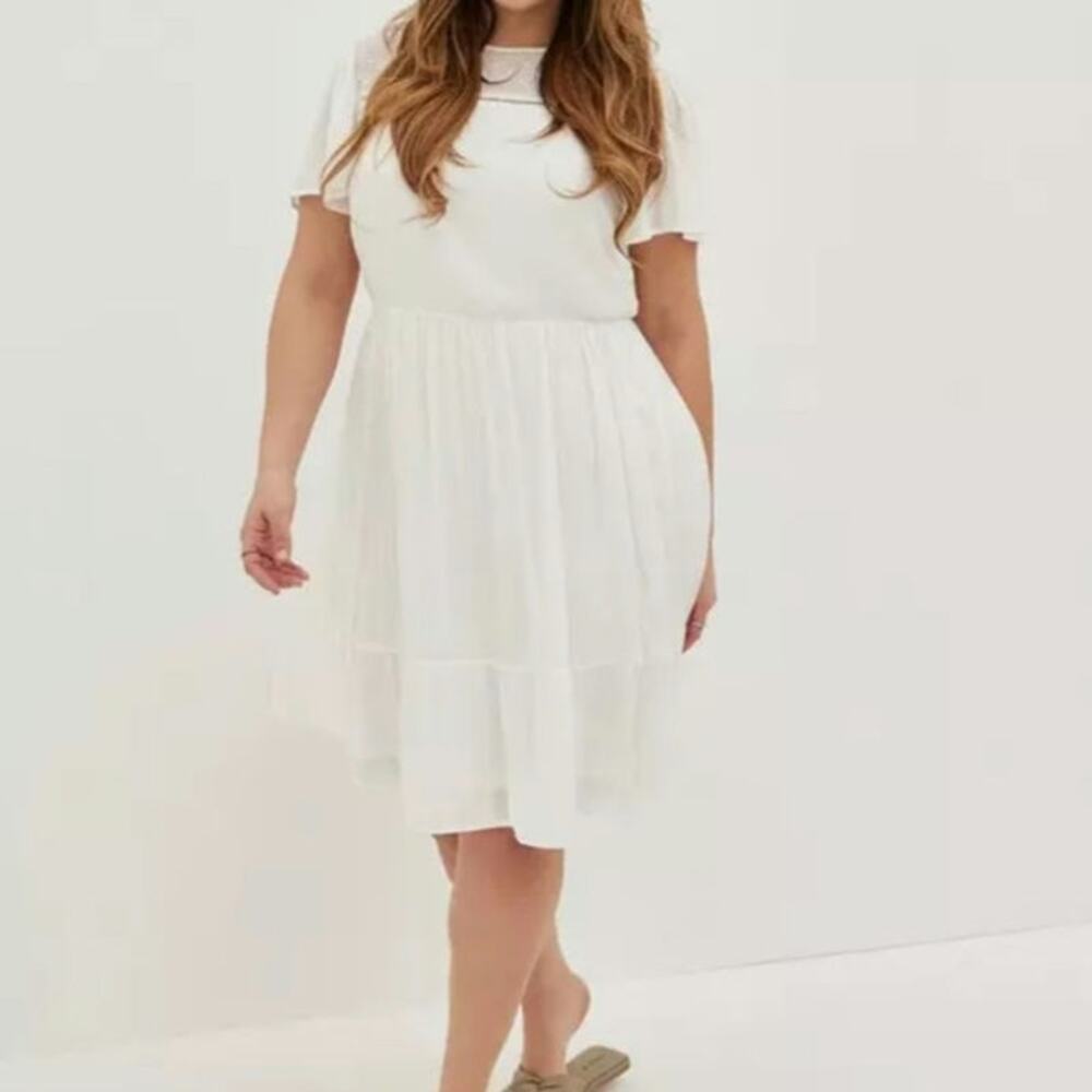 Torrid White Cottage Fairy Boho Gauze and Lace Flutter Skater Dress